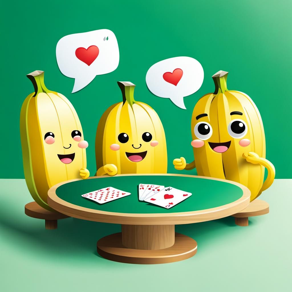 cute chibi kawaii style banana  characters playing cards at ...