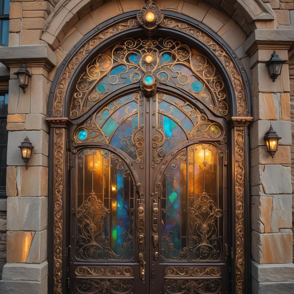 Opal Glass Castle Gate in Victorian Steampunk Style