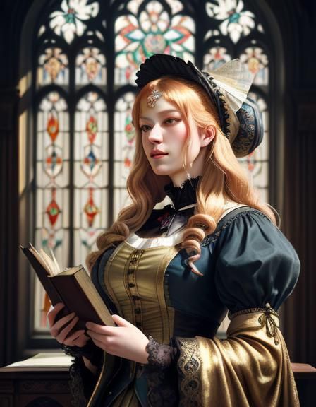 Cyborg Duchess in Renaissance Revival Library