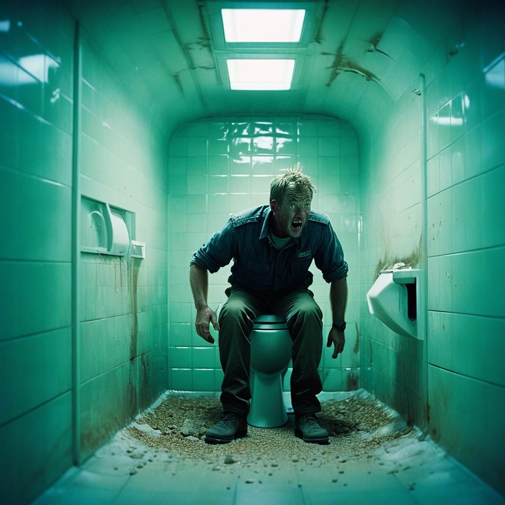 Person Flushed Down Toilet Tunnel: Cinematic Still