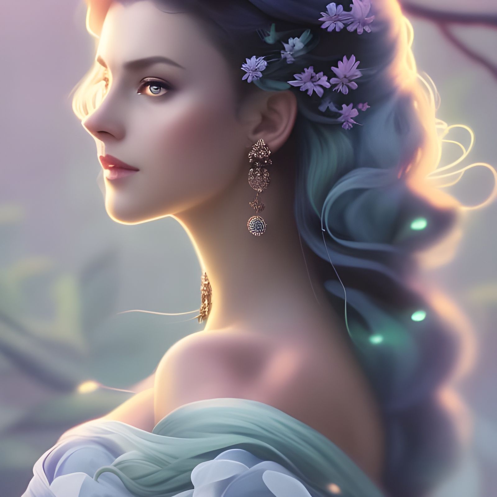 Ethereal Woman in Green Leaves, Hyperdetailed Portrait