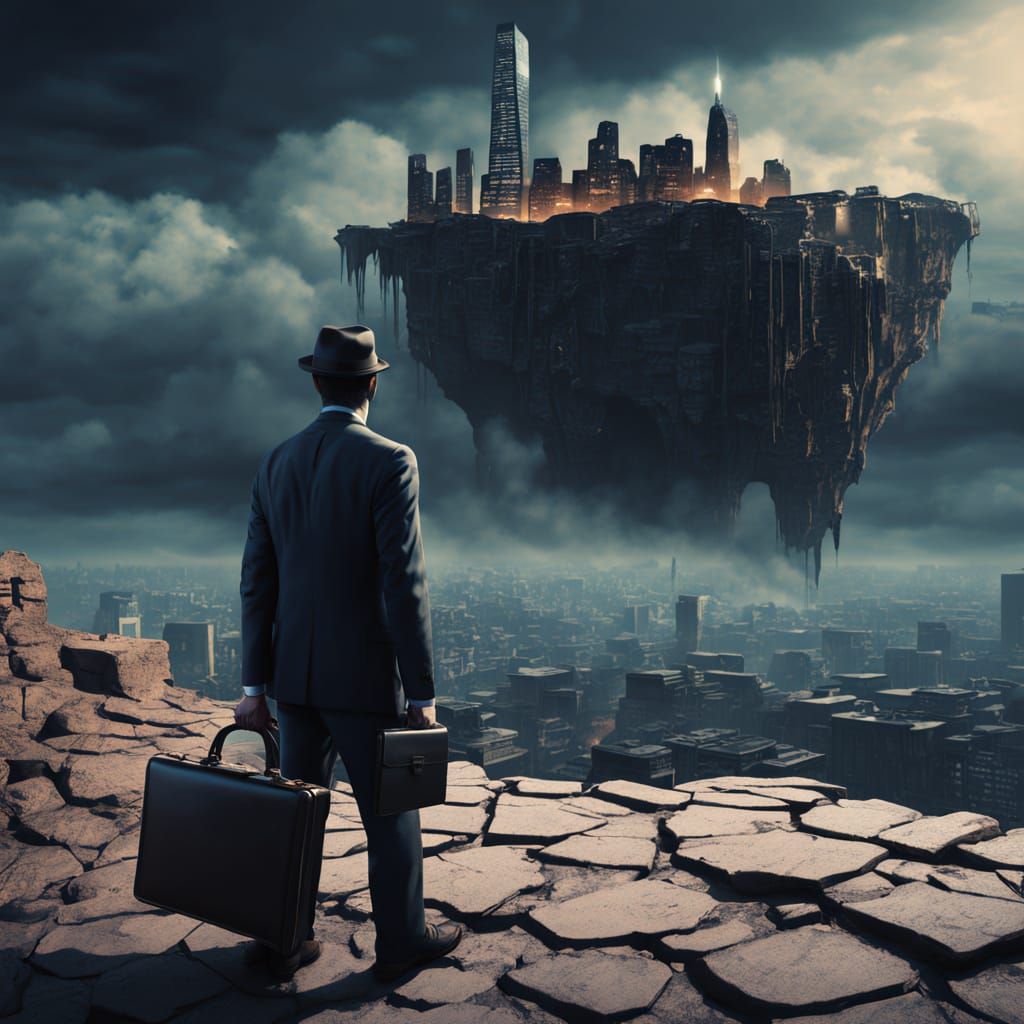 Surreal Dystopian Cityscape with Melting Clock