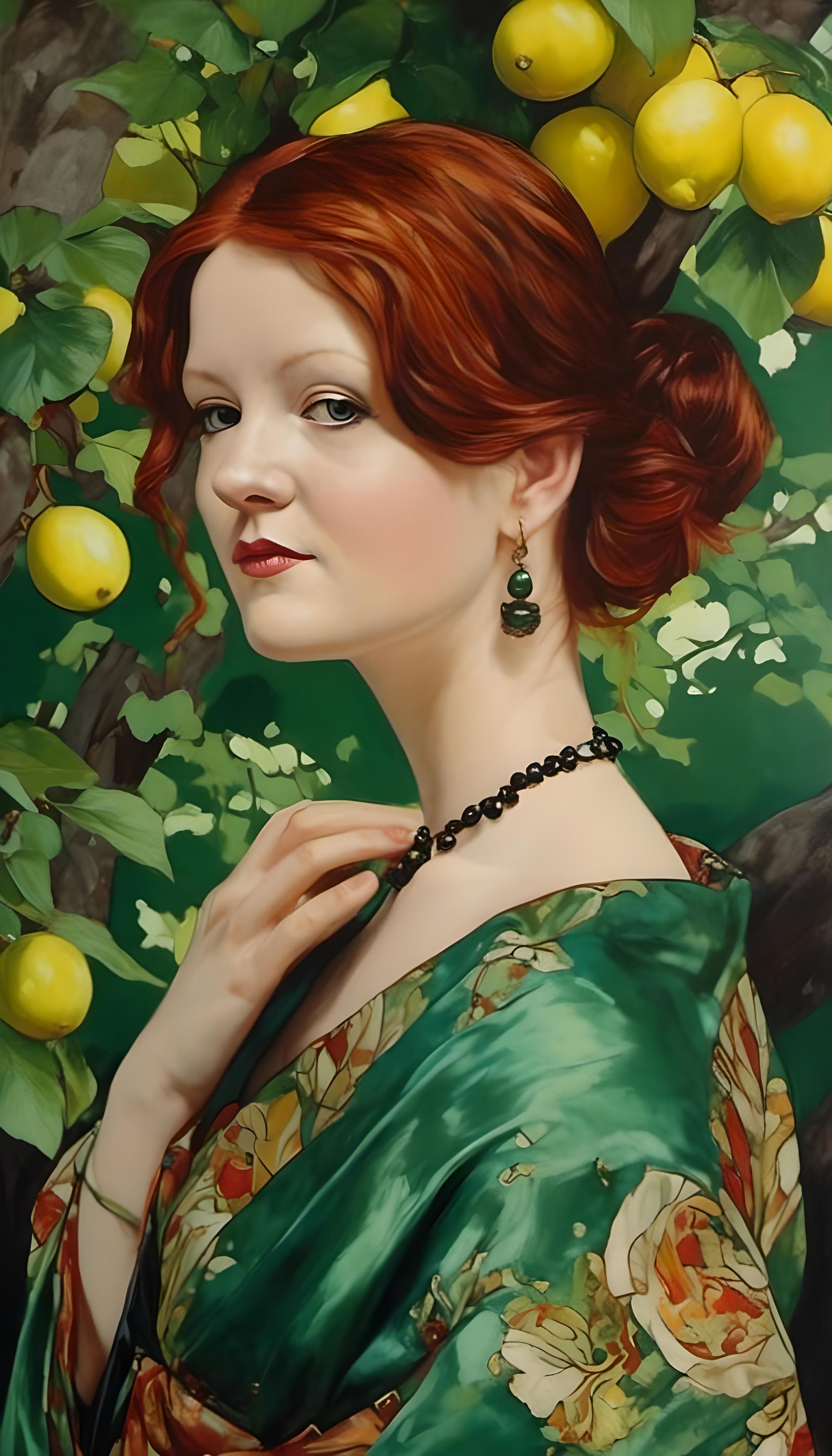 Red-Haired Lady in Kimono: Art Nouveau Portrait