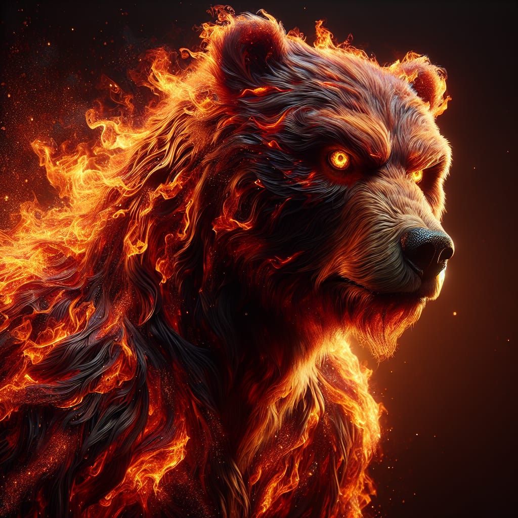Fiery Grizzly Bear Spirit in Dramatic Lighting