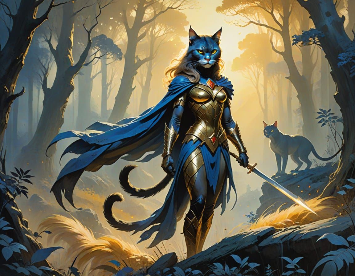 Epic Fantasy Cat-Woman in Golden Hour
