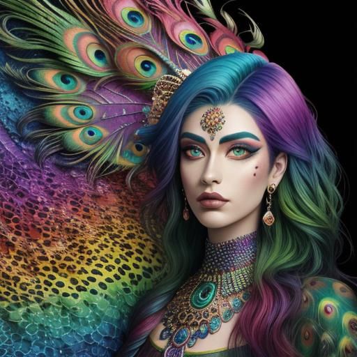 Rainbow Dragon Woman: Holographic Astral Illustration