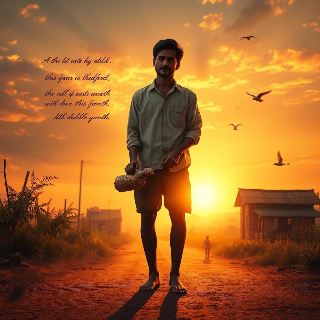 Barefoot Man Reflects on Childhood Memories in Sunset Villag...