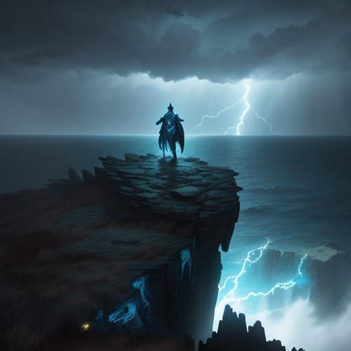 Knight Overlooking Stormy Sea in Epic Fantasy Style