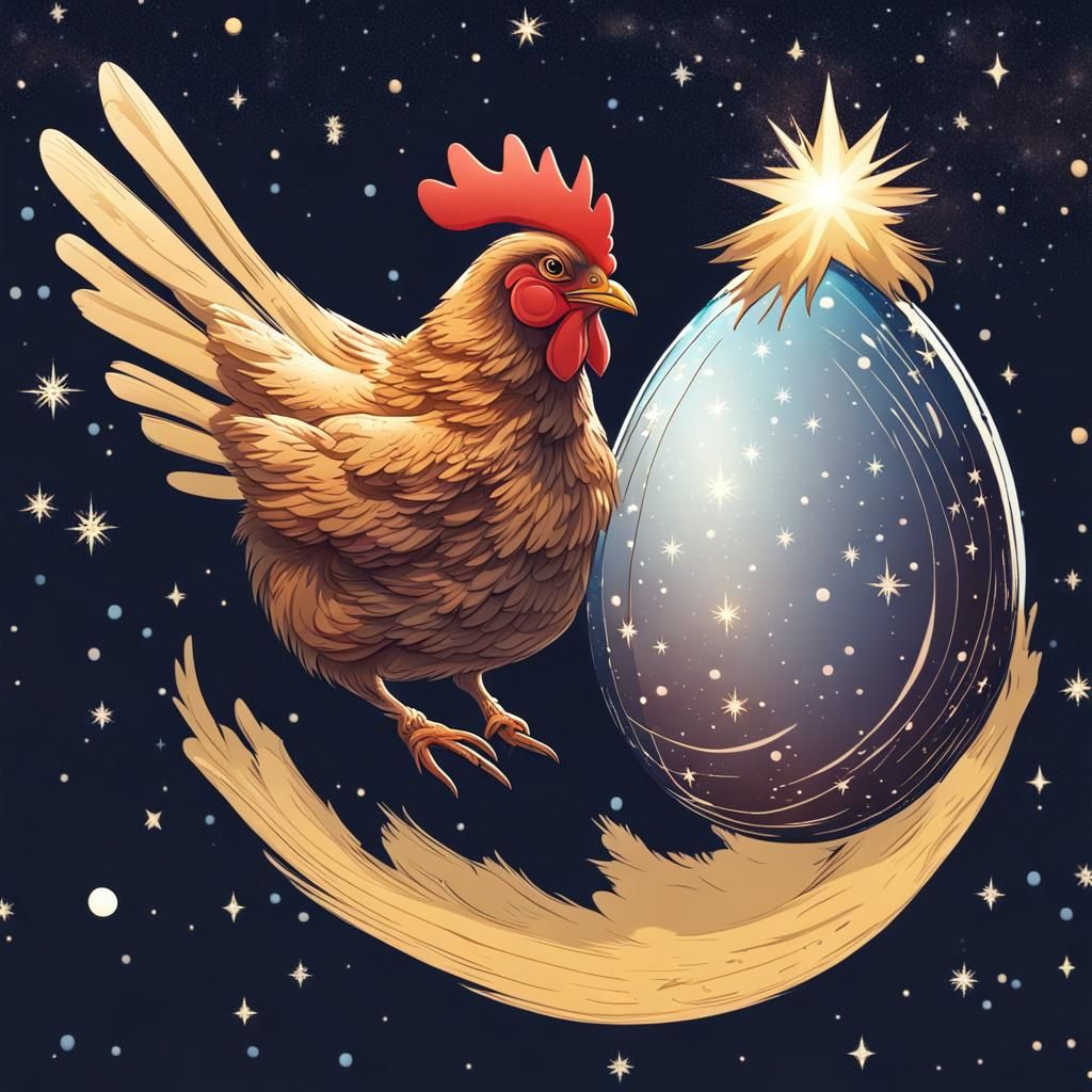 Chicken Flies Egg Spaceship Christmas Tree in Space