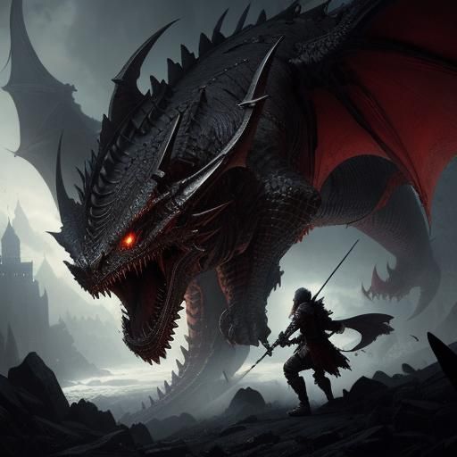 Knight Versus Dragon in Gothic Horror Style