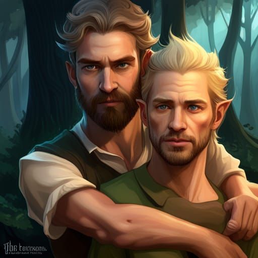 Elf and Son Portrait in Enchanted Forest