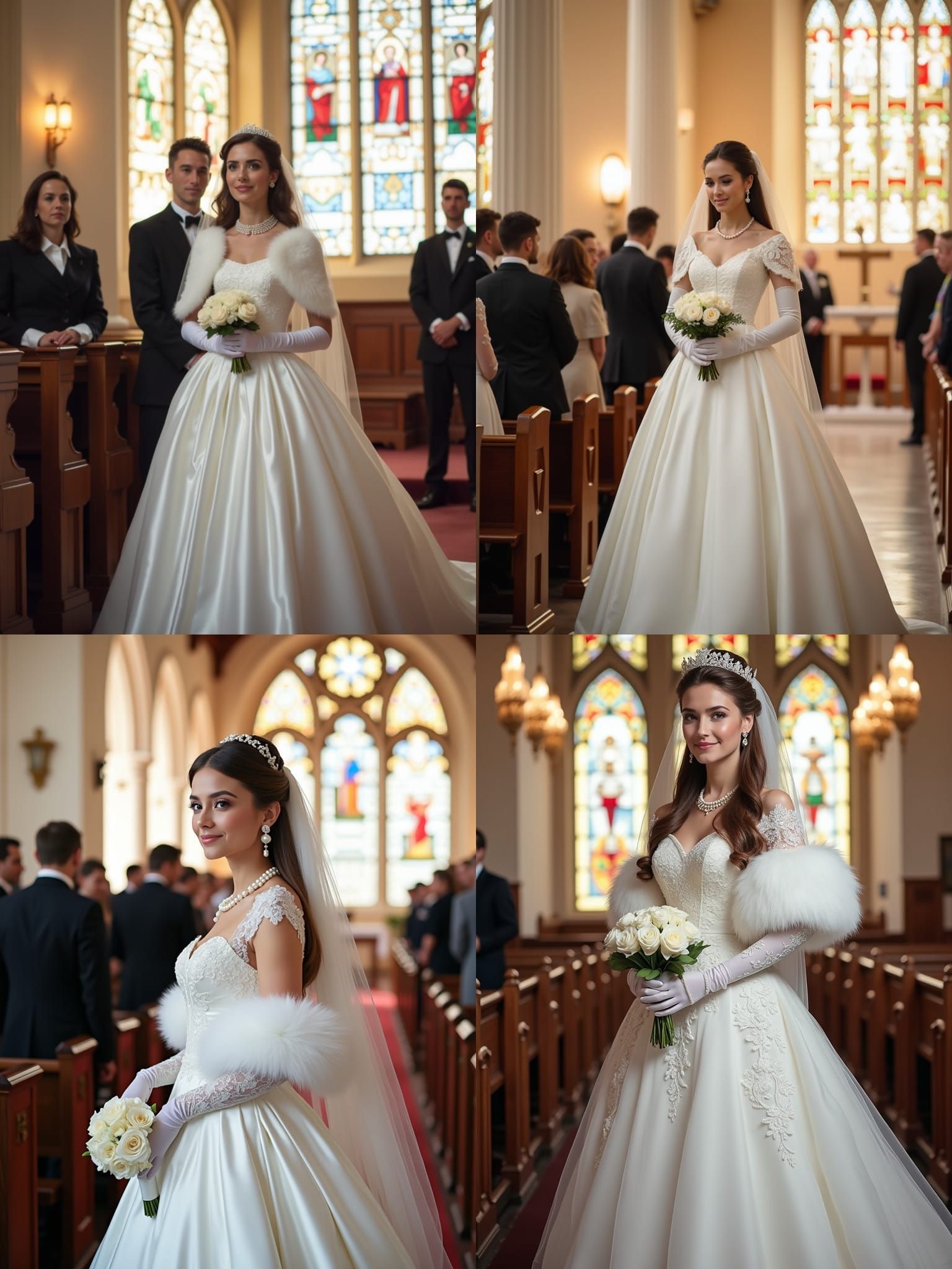 Elegant Bride in White Dress with Lace Veil