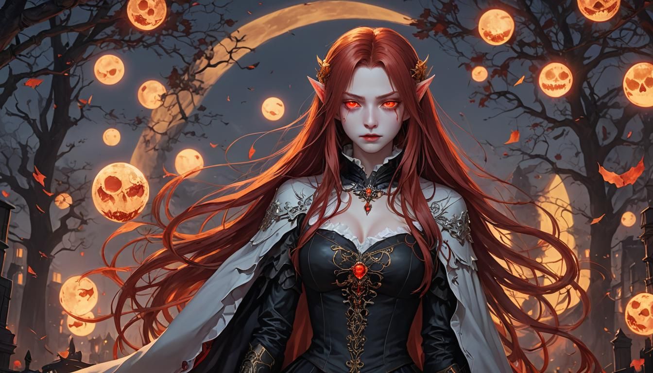 Vampire with Red Hair and Yellow Eyes in Anime Style