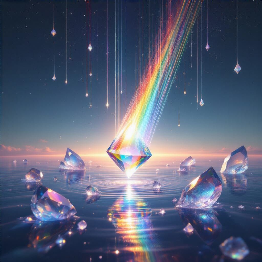 Surreal Prism Bending Light in Twilight Void