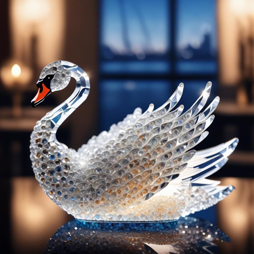 A beautiful swan made out of crystals.