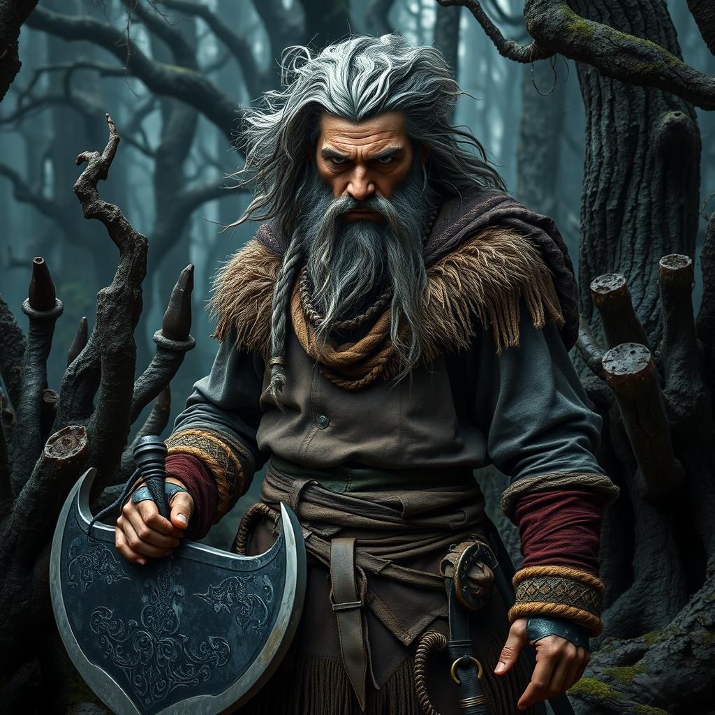 Fierce Medieval Warrior in Ominous Forest