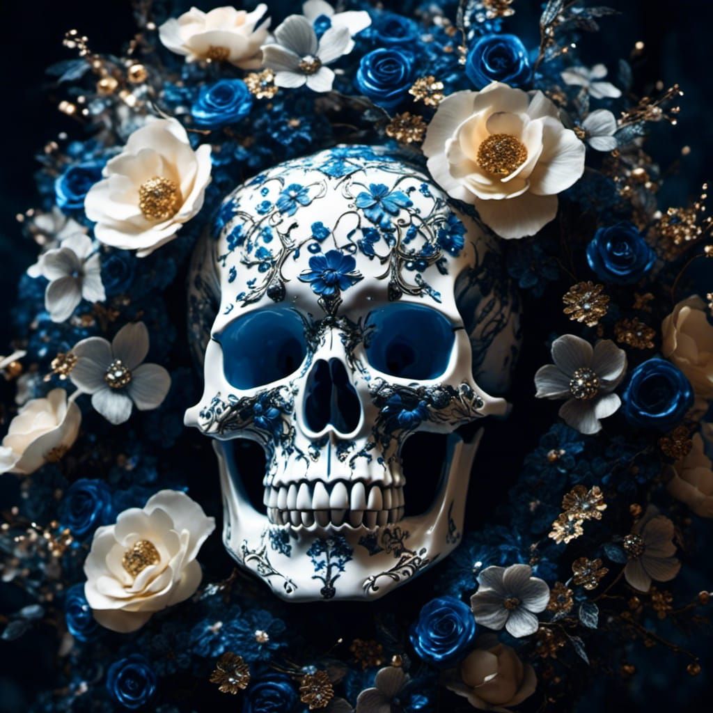 Porcelain Floral Skull: Macabre Glittery Fantasy