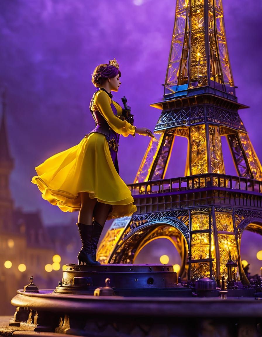 A giant woman in high heels placed her foot on the top of th...