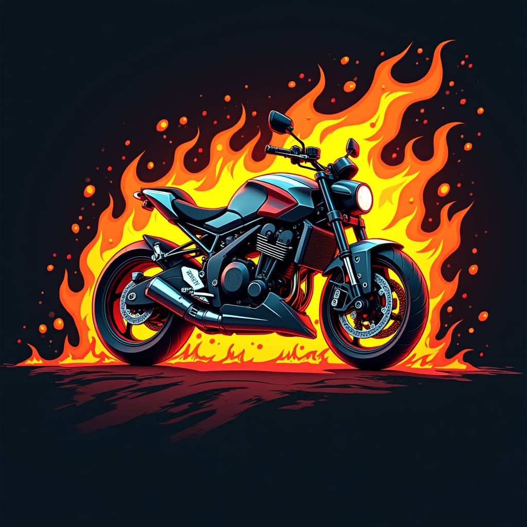 Dynamic Motorcycle Shop Logo with Fiery Graphics