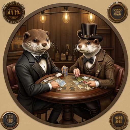 Steampunk Otters Play Poker in the Wild West