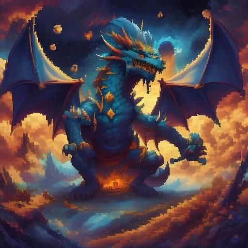 Bone Djinn Consumes Time Dragon in Pixel Art