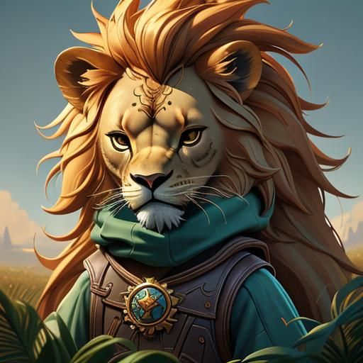 Cute Lion with Glowing Heart in Savannah