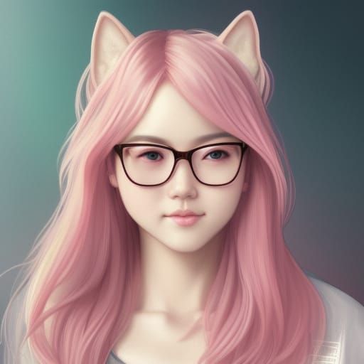 Pink-Haired Cat Girl Portrait in Hyperdetailed Style