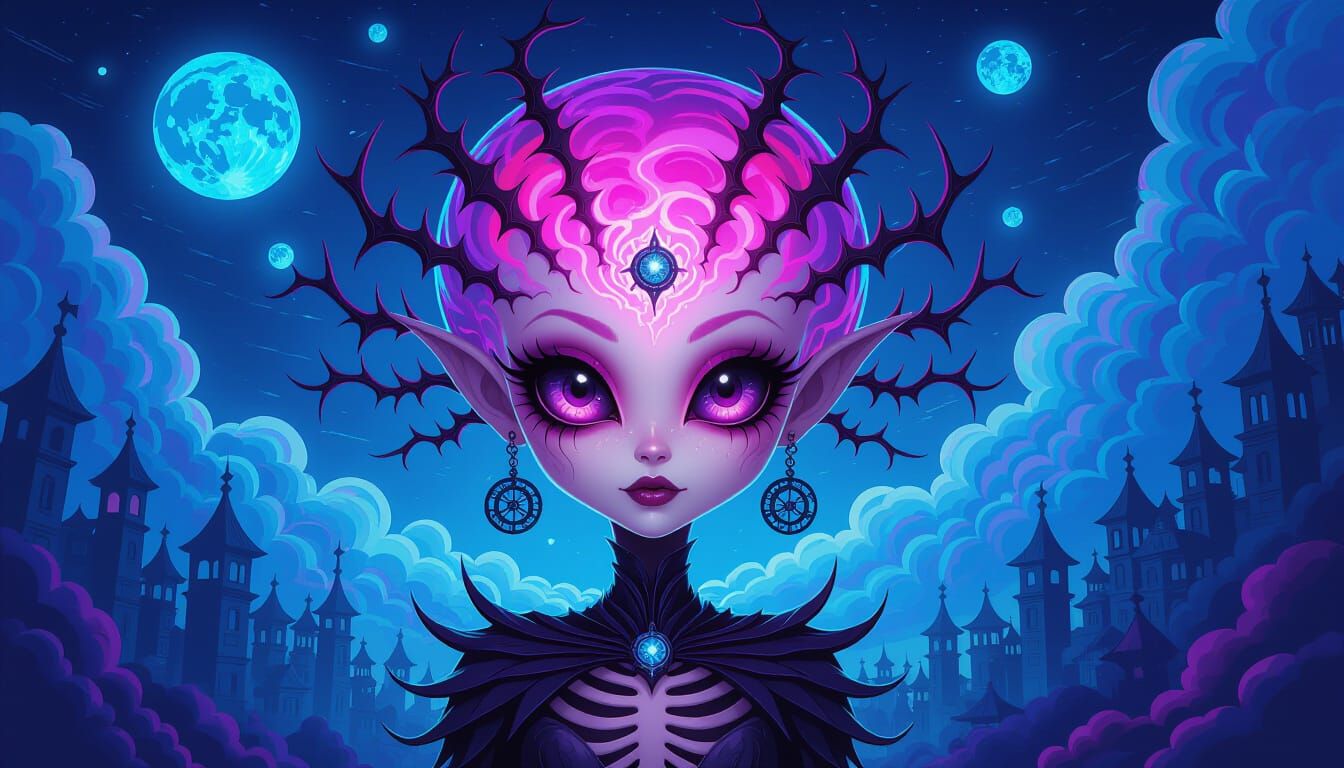 Chibi Gothic Alien Woman With Luminescent Skin
