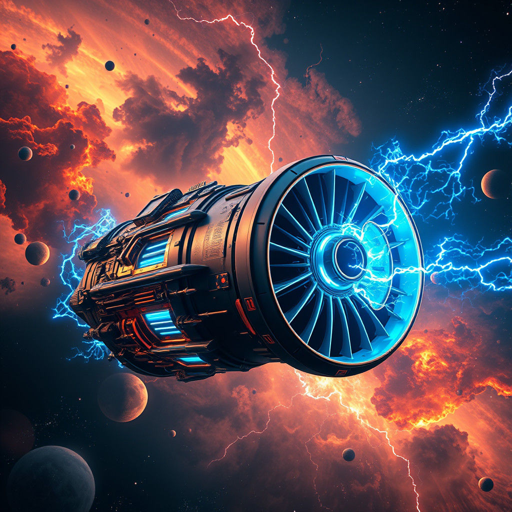 Futuristic Jet Engine Inhaling Stardust with Plasma Exhaust