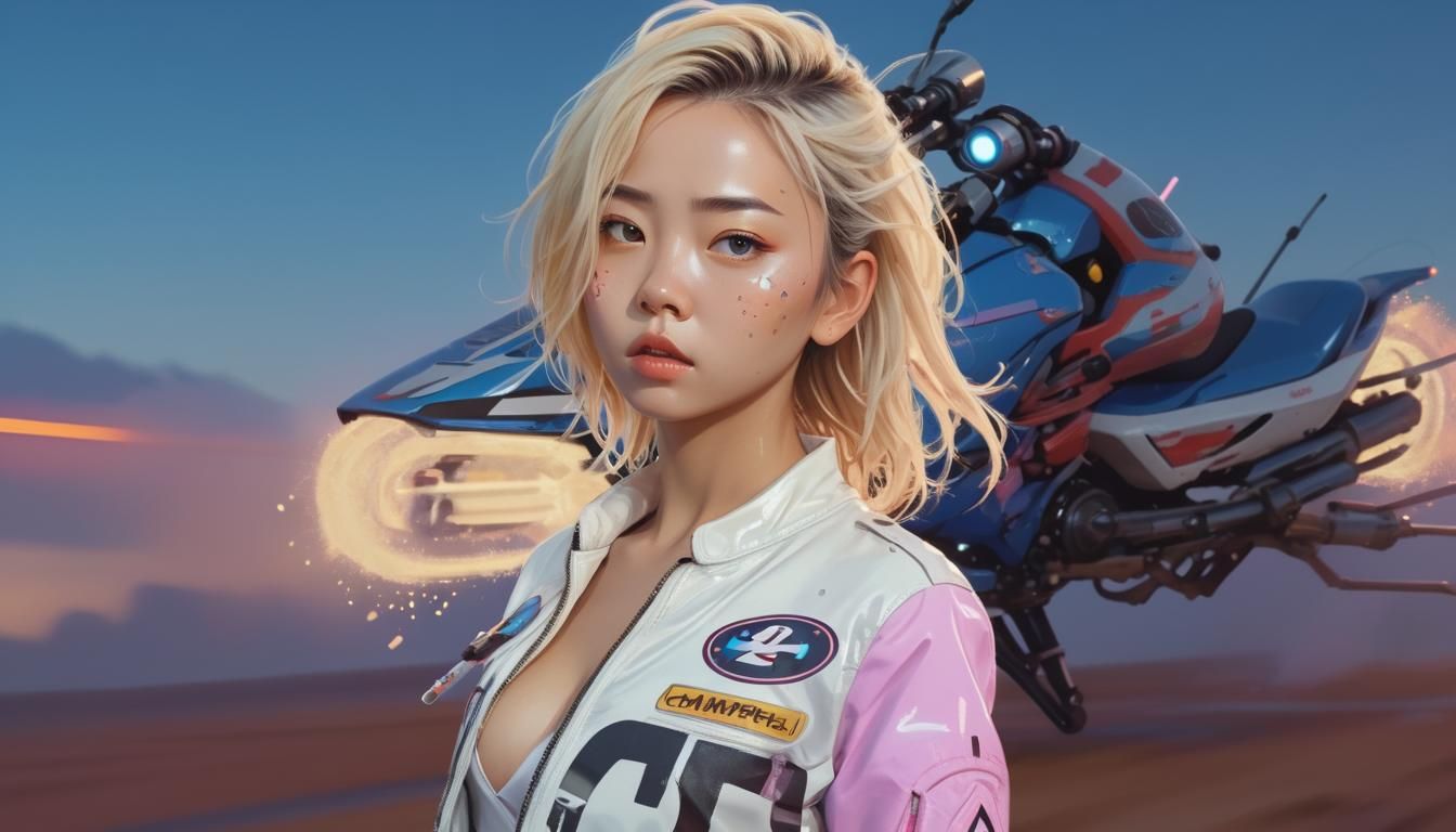 Futuristic Hover-Bike Champion in Comic Art Style