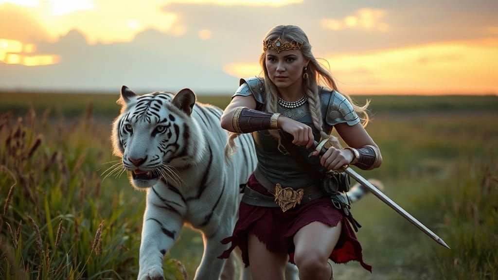 Ranger and White Tiger at Sunset, Cinematic Style
