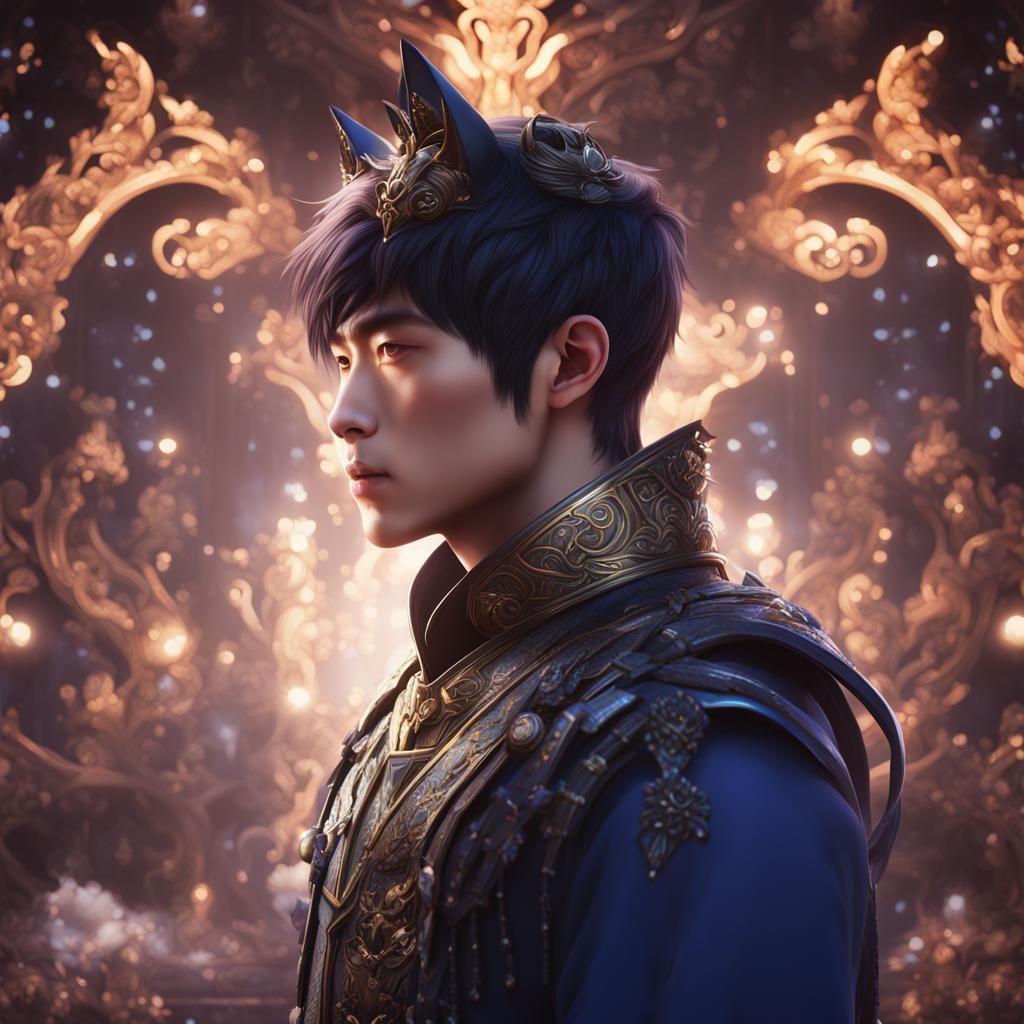 Dreamy Cat-Eared Prince: Fantasy Art in 8k