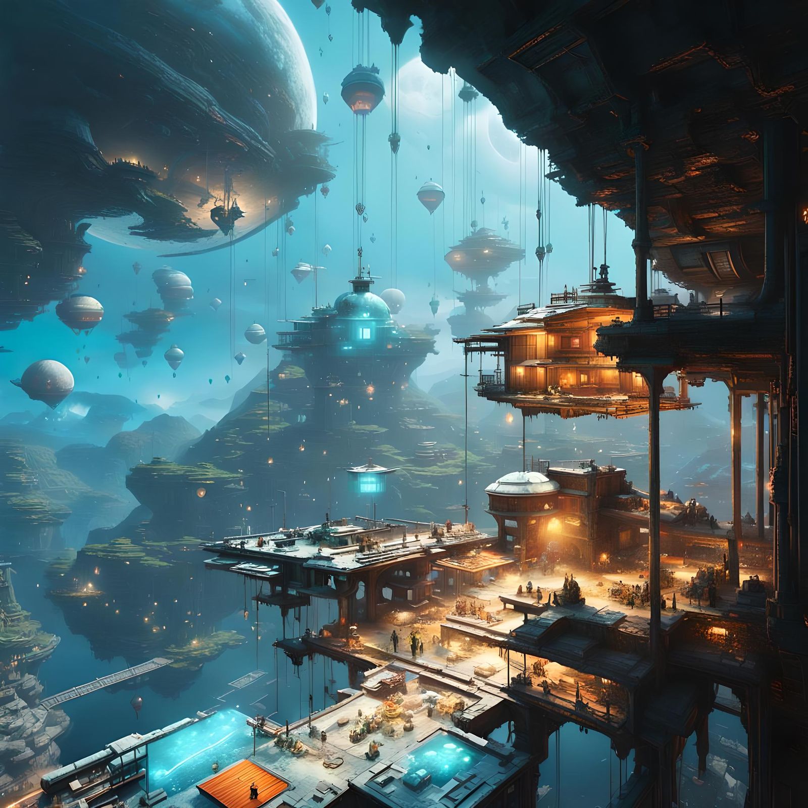 Hyperrealistic Floating High-Tech Fortress in Lucid Dream