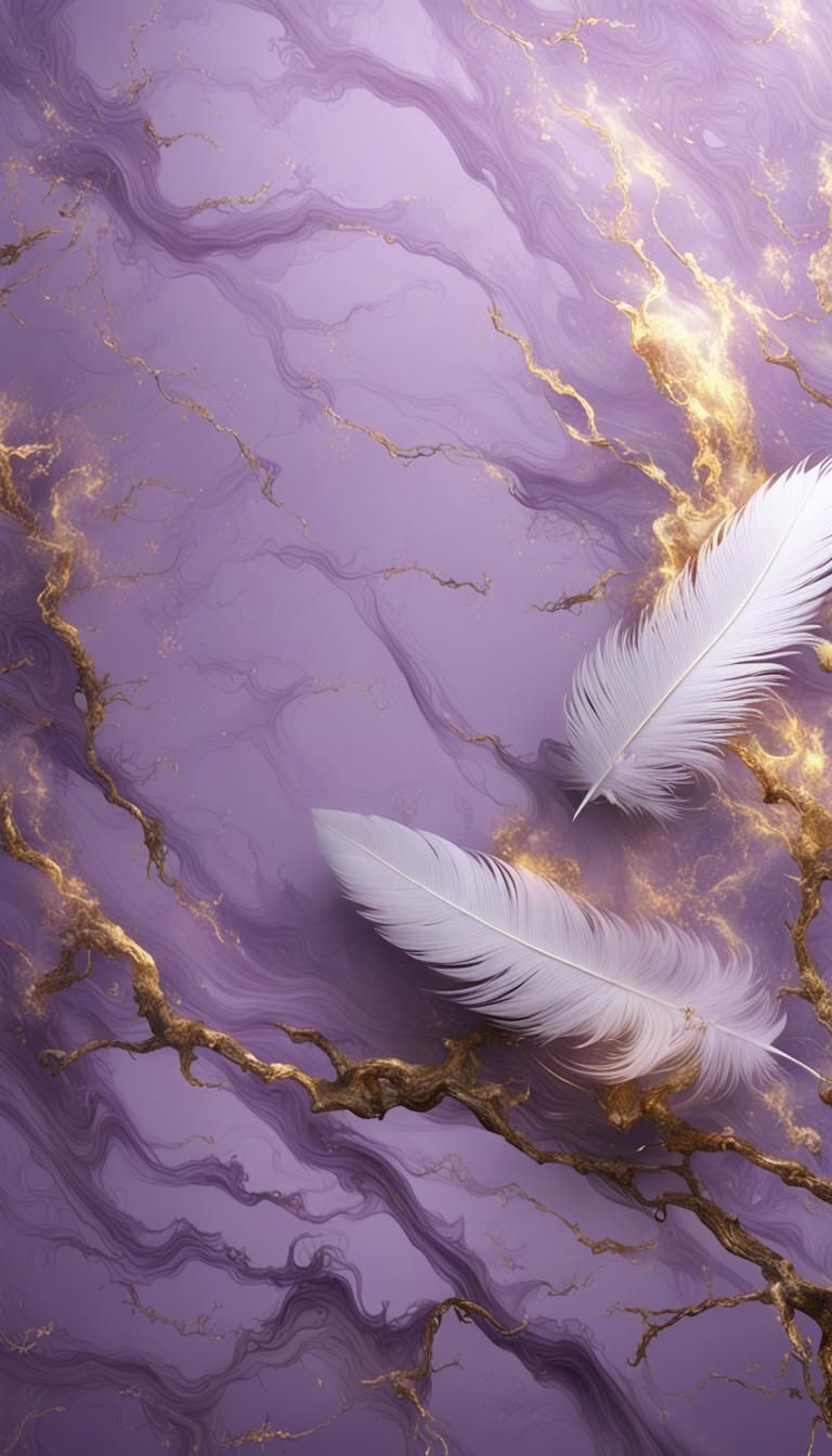 Light Purple Golden Marble with White Feathers