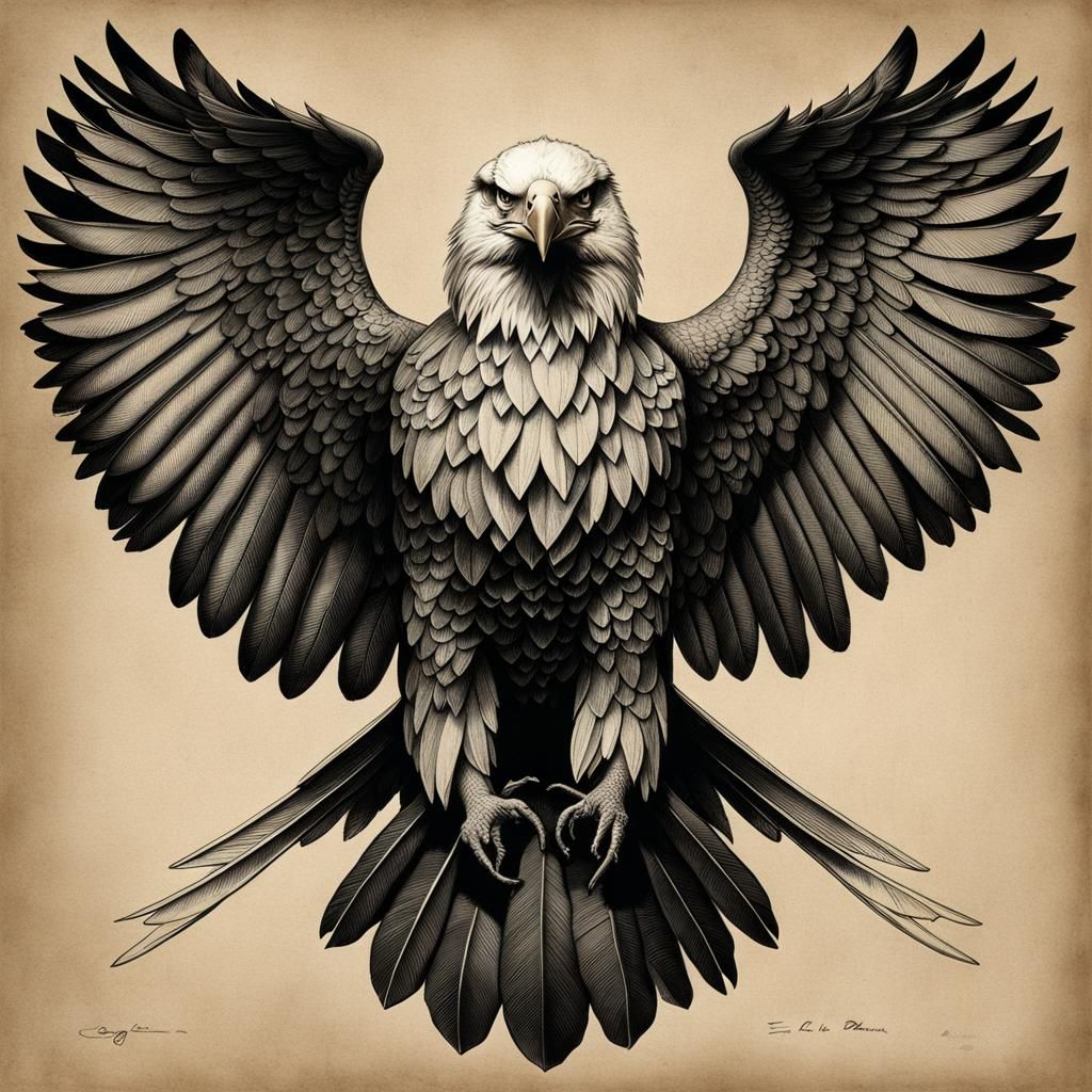 Vintage Eagle Poster in Pencil Sketch Style