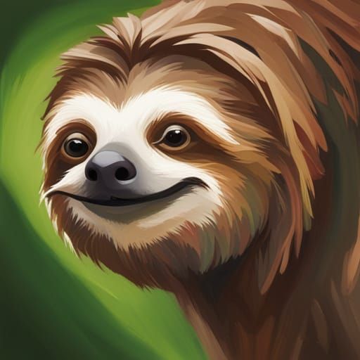 Smiling Sloth in Thick Oil Painting Style