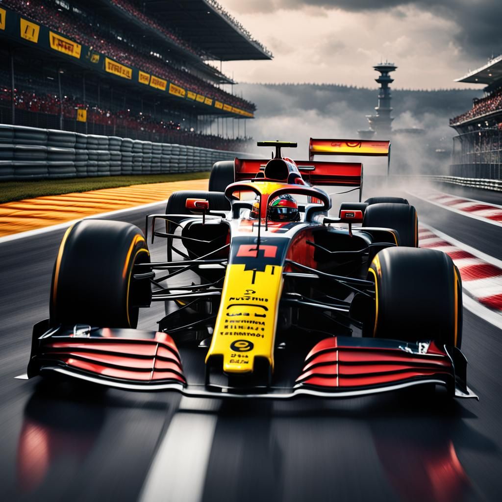 Formula 1 Car with Thunderstorm, Detailed Digital Art