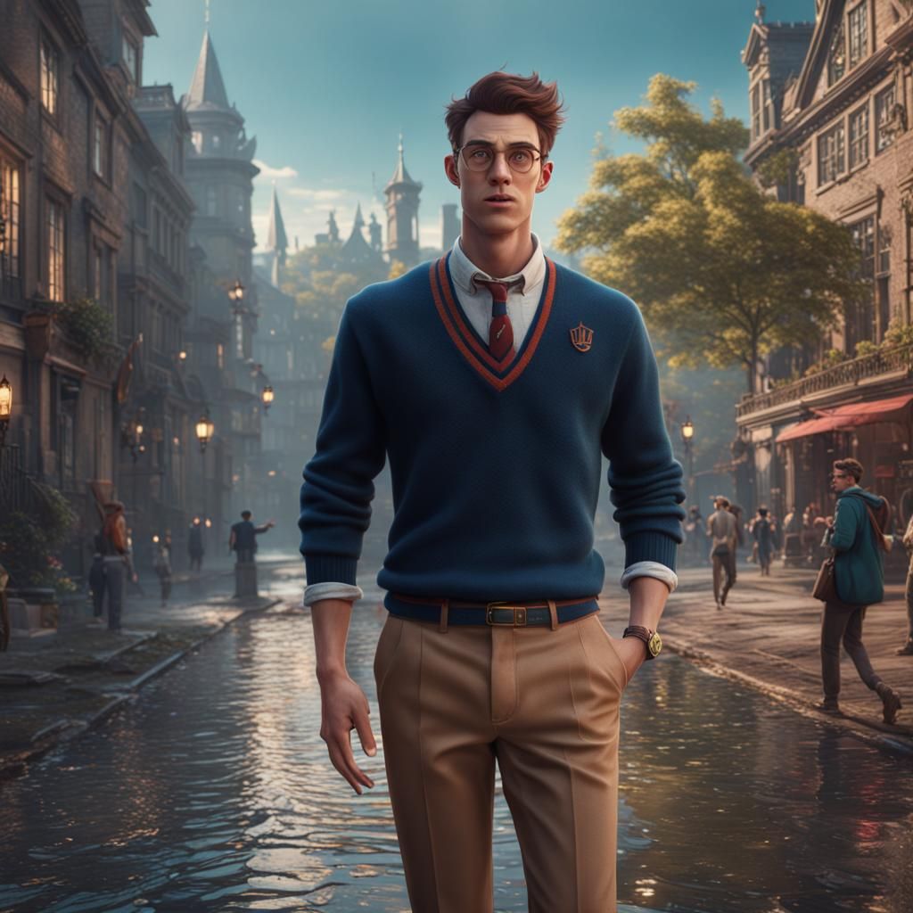 Man Shocked by Reflection: Detailed Fantasy Art