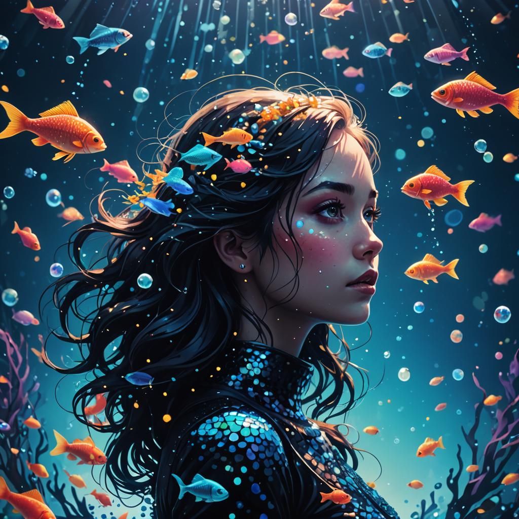 Underwater Mermaid World Inside Fish Silhouette