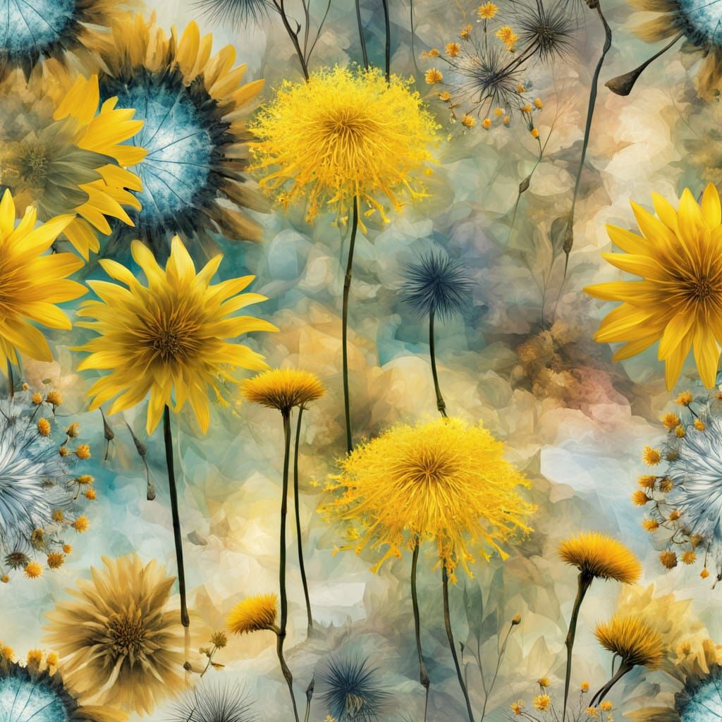 Surreal Dandelion Collage in Vibrant Water Scene