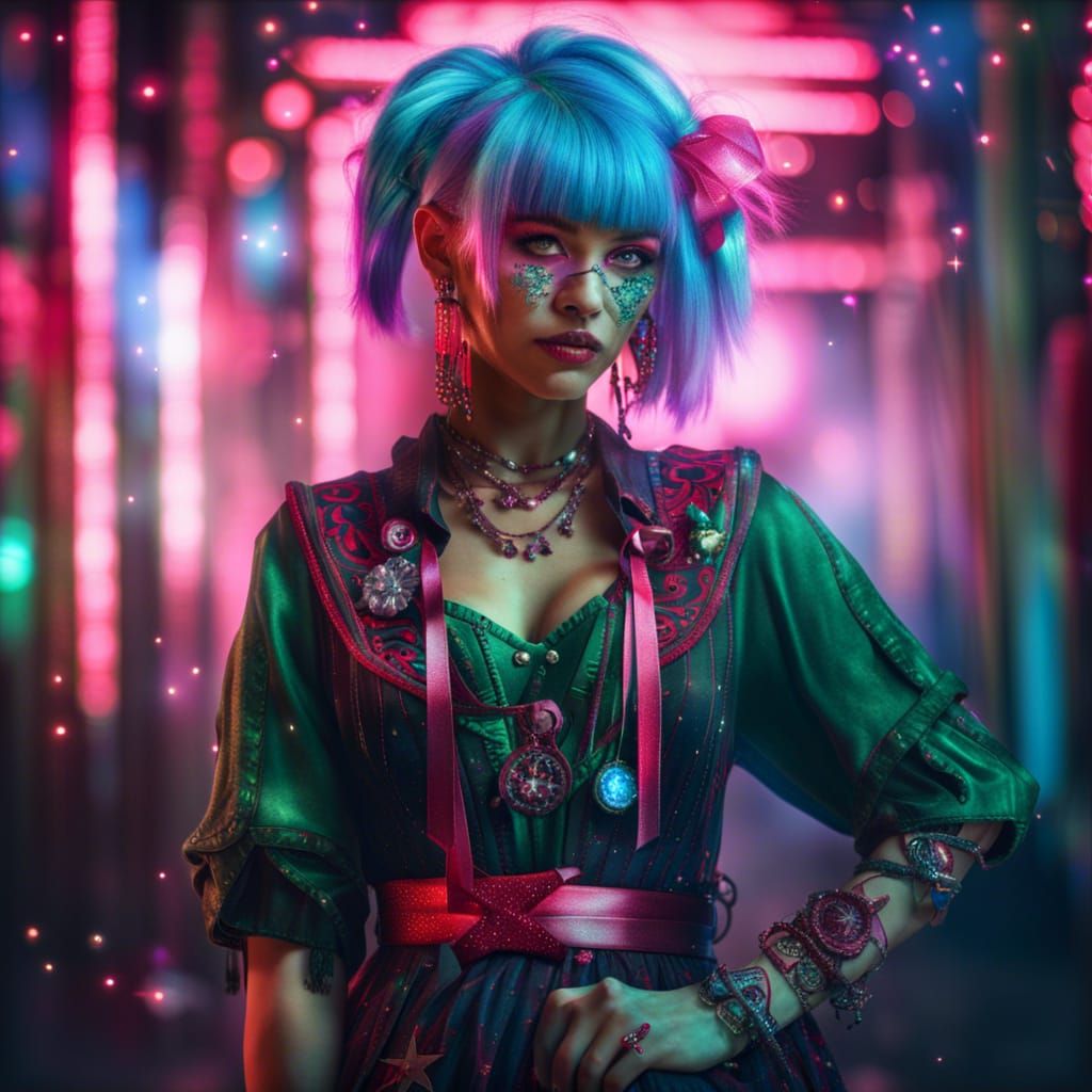 Cyberpunk Witch in Sparkling Decora Style