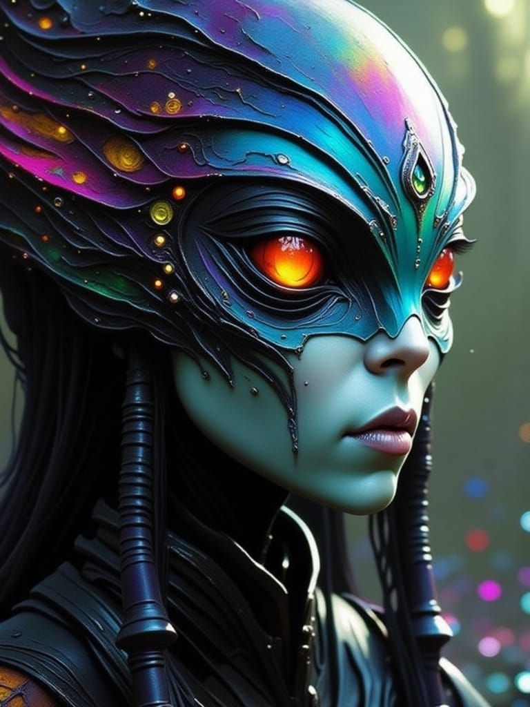 Rainbow-Eyed Alien Portrait in Flux Style