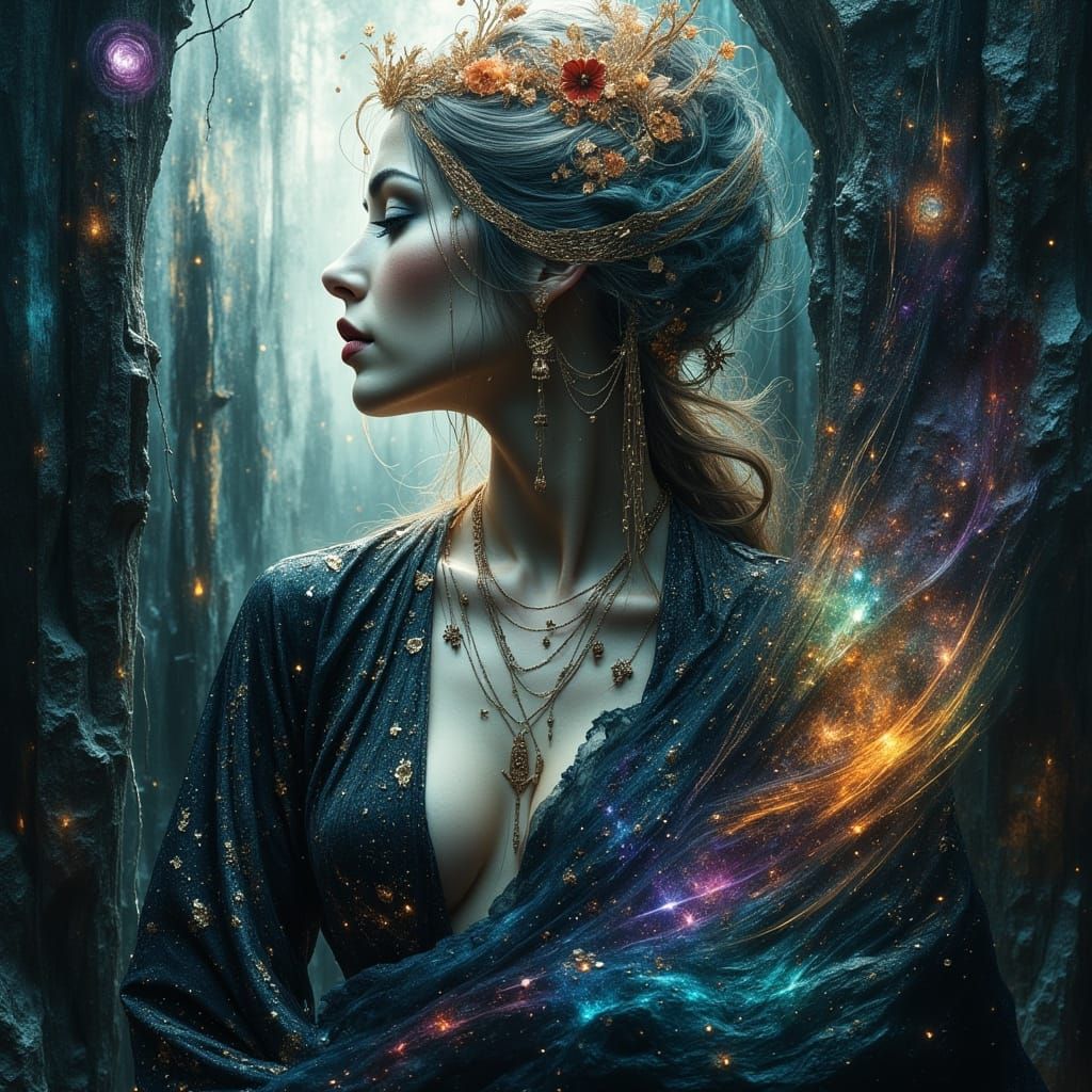 Ethereal Goddess Presides Over Spectral Castle in Dark Gothi...