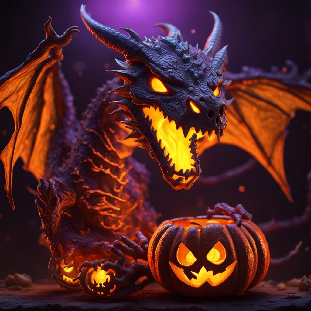 Half Dragon, Half Jack-O'-Lantern: Dark Fantasy Art