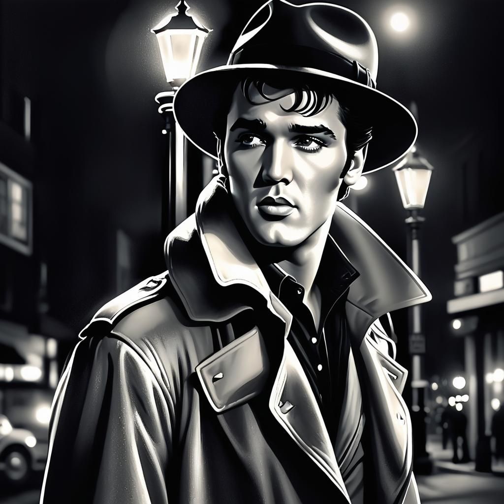 Elvis Presley Film Noir Portrait in Acrylic Art