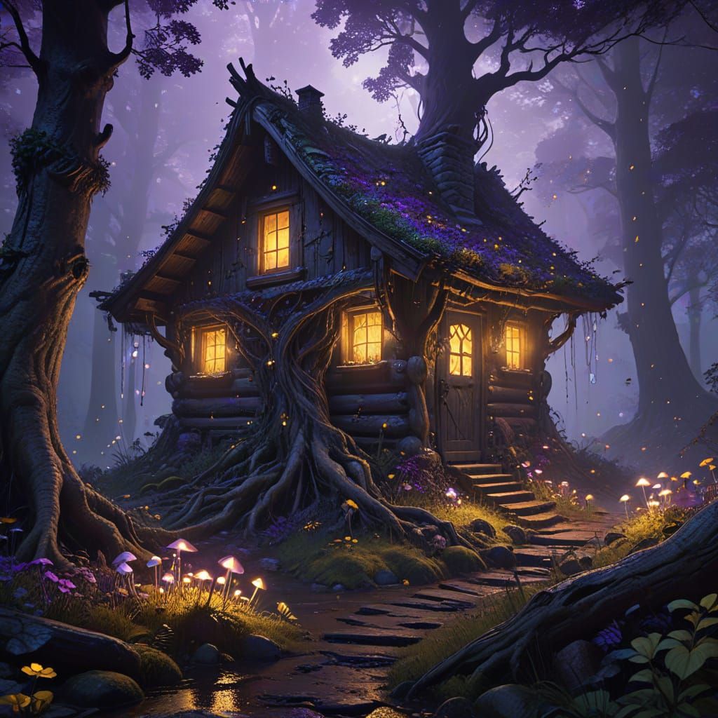Haunted Cabin in Dark Enchanted Forest