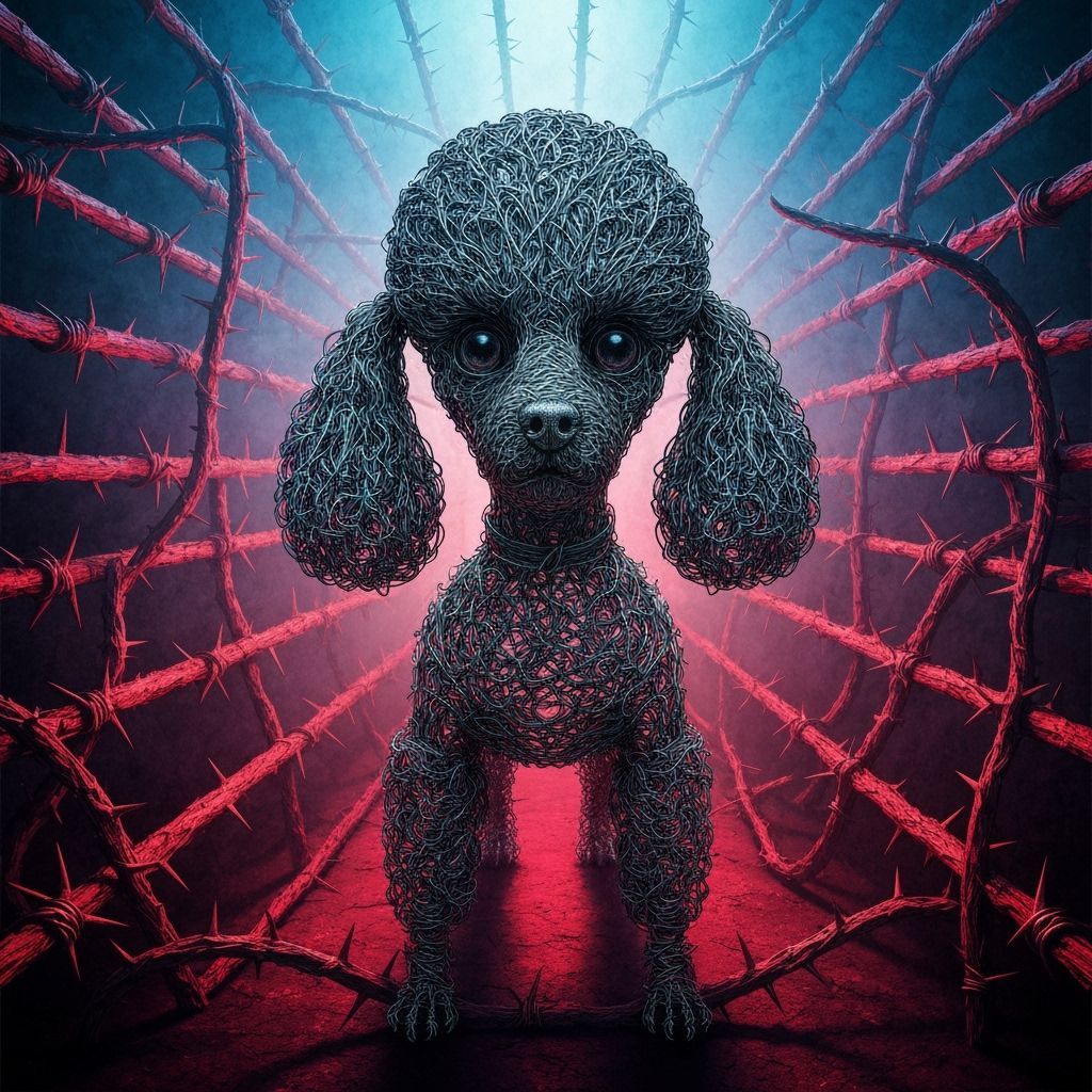 Barbed Wire Poodle in Crimson and Cobalt Maze