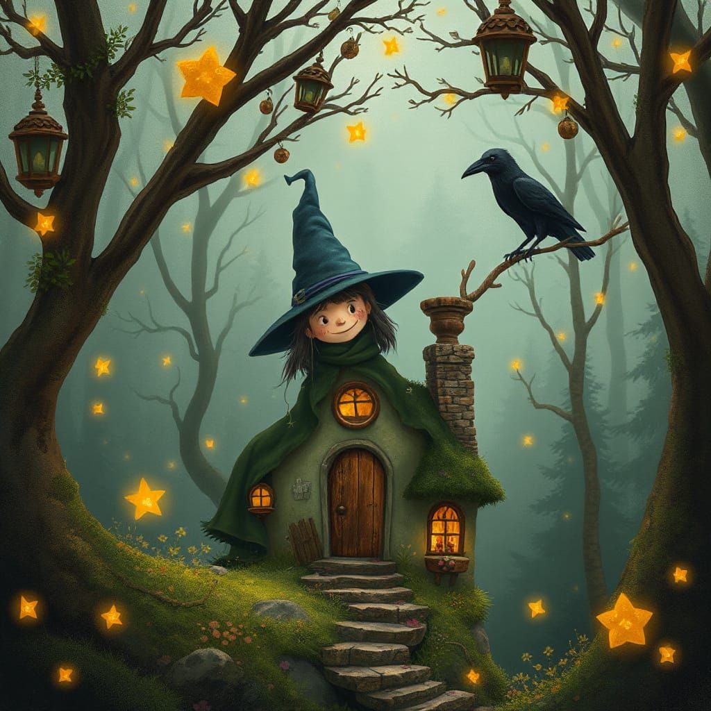 Whimsical Witch in Enchanted Forest Habitat