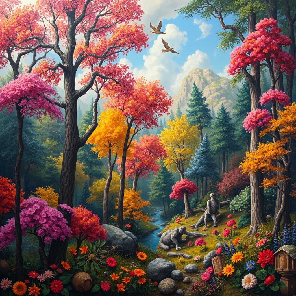 Vibrant Wooded Landscape in Eclectic Fantasy Style