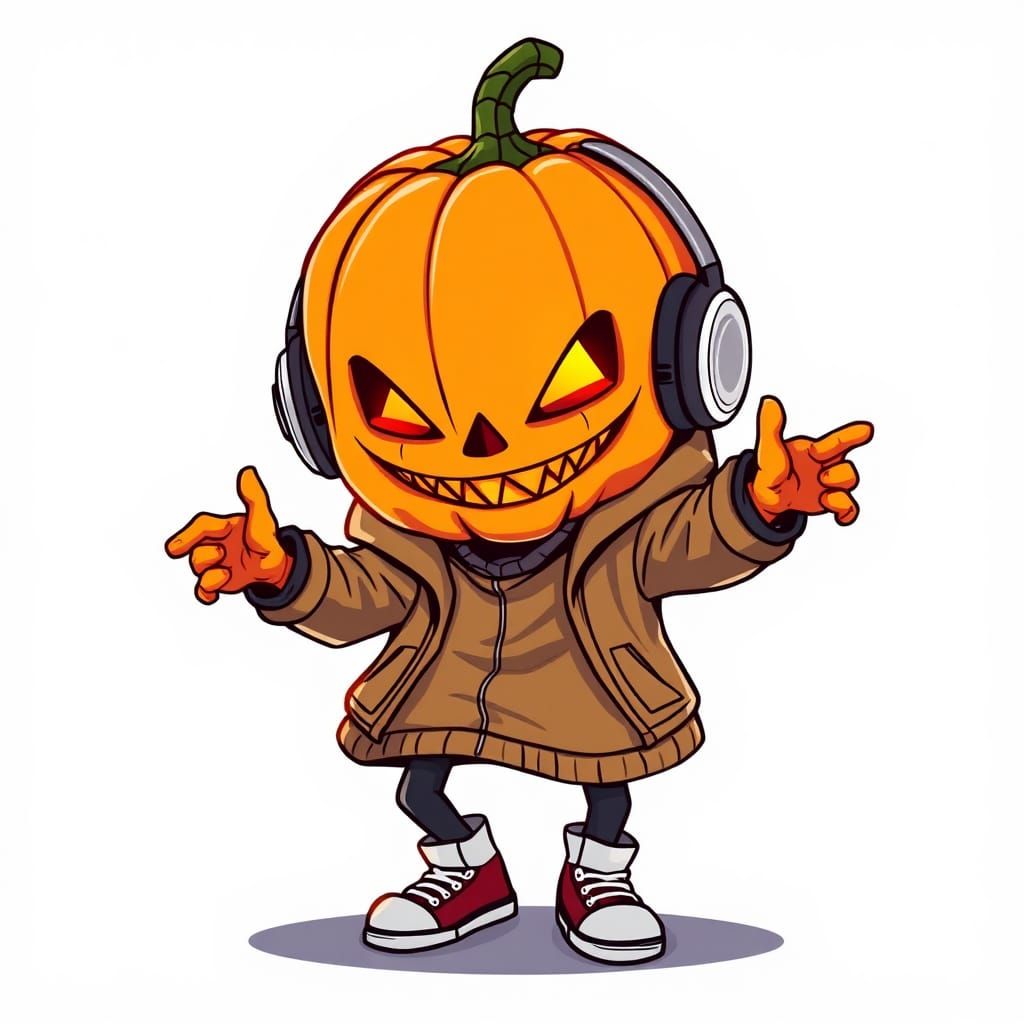 Playful Pumpkin-Head Character Dancing Hip-Hop